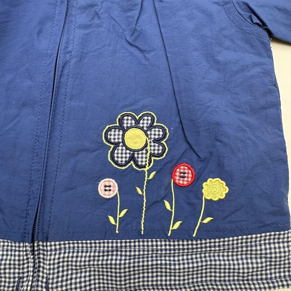 Carter's Jacket Girls 9-12 Months Blue‎ Hooded Floral Lined Rain Coat Spring